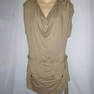 Cache Short Sleeveless Shirt Dress with Belt Tie